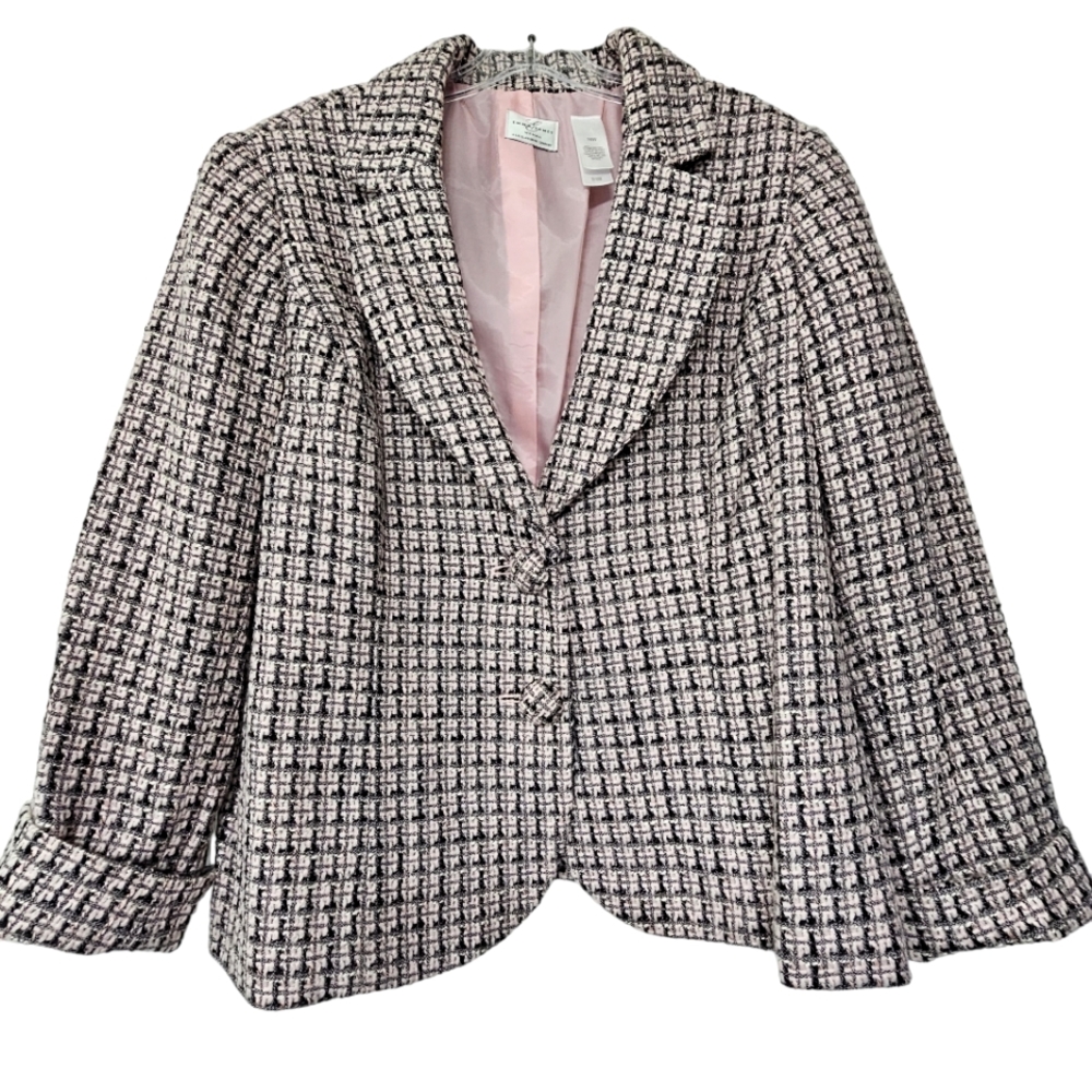 Emma James  Nwot Soft Pink/Black/White Longsleeve Collared Tweed Blazer